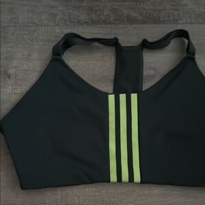 Adidas Black Sports Bra with Green Stripes